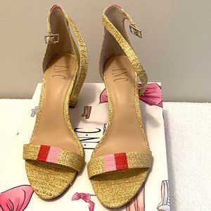 INC Womens Kivah Faux Leather Ankle Strap Dress Sandals Natural Stripe Woven  9M